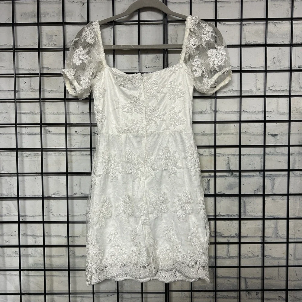 Lulu’s Avid Admiration White Embroidered Sequin Puff Sleeve Mini Dress - Picture 5 of 8